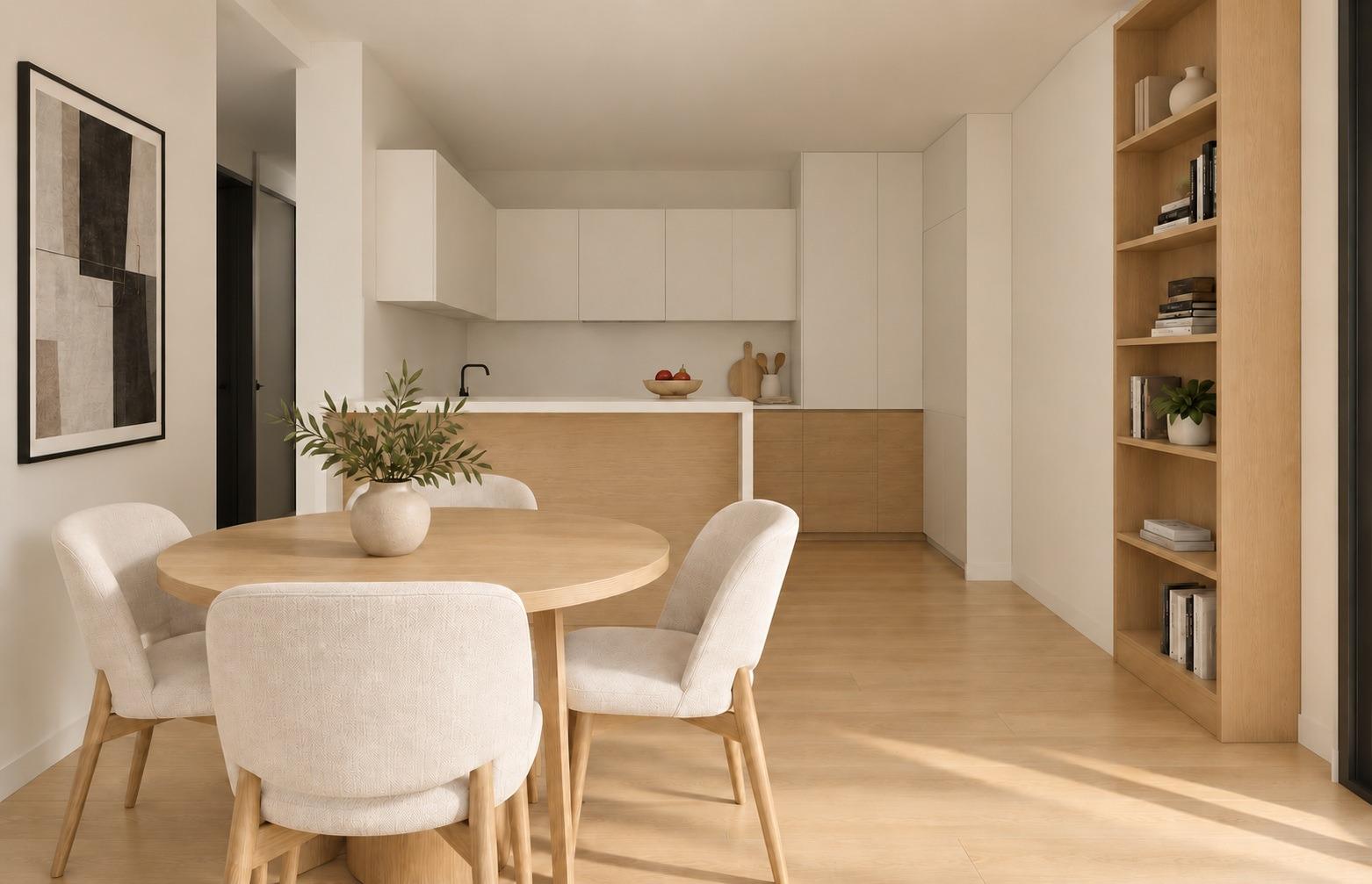 Comedor y cocina de la vivienda de obra nueva en La Vall d'Uixó